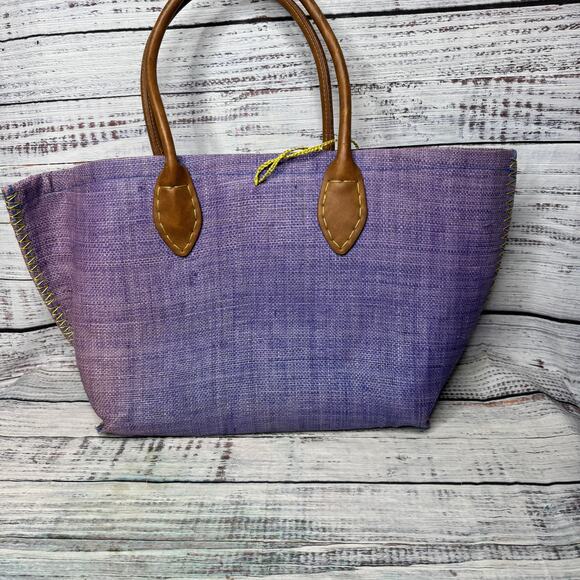 Lilly Pulitzer X Target Straw Tote Bag Purple Woven Beach Bag Starfish Charm - Picture 4 of 5